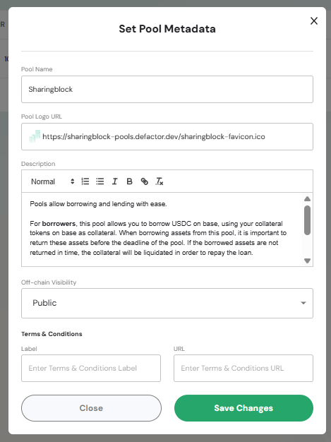 Set Pool Metadata Modal