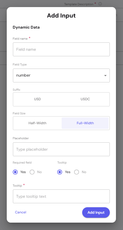 Create Template from Scratch Add Input
