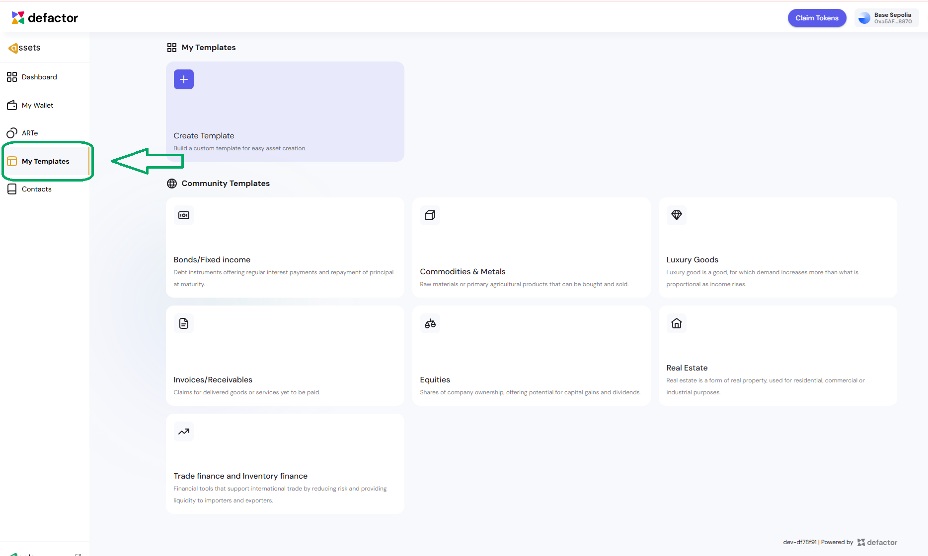 My Templates Navigation