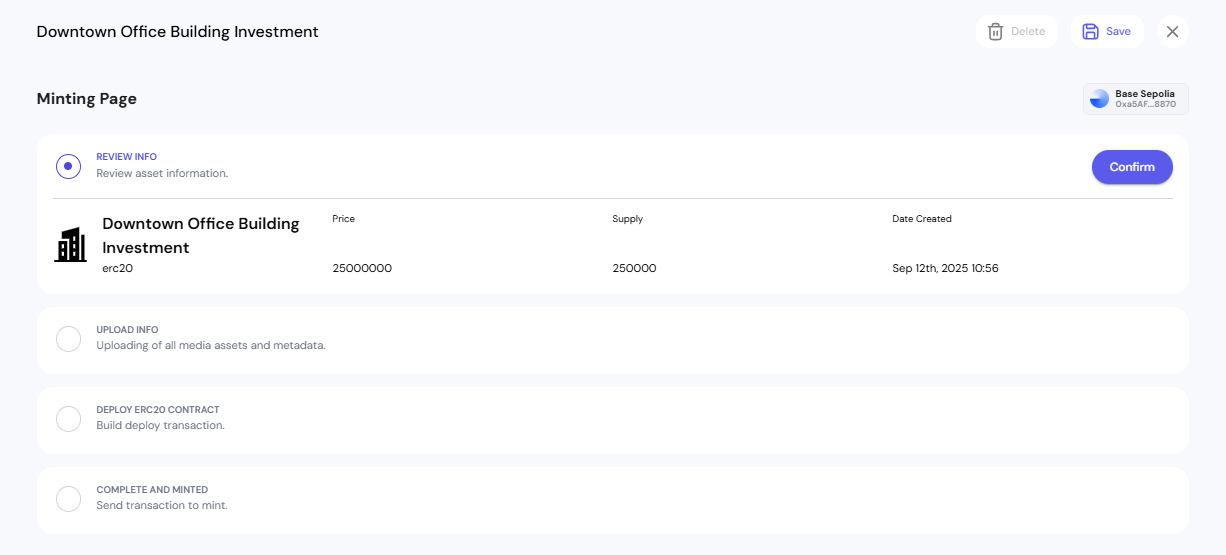 Minting Page Overview