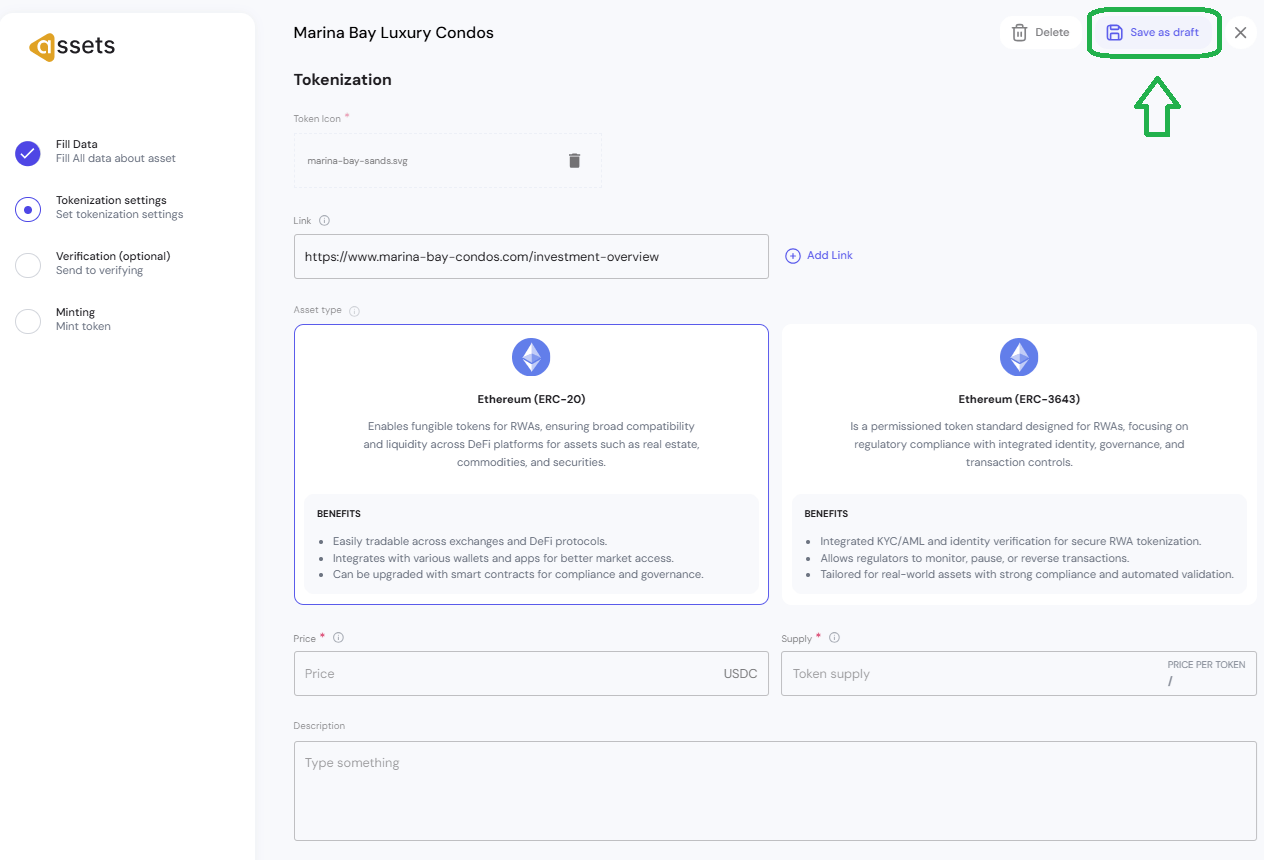 Save as Draft Button