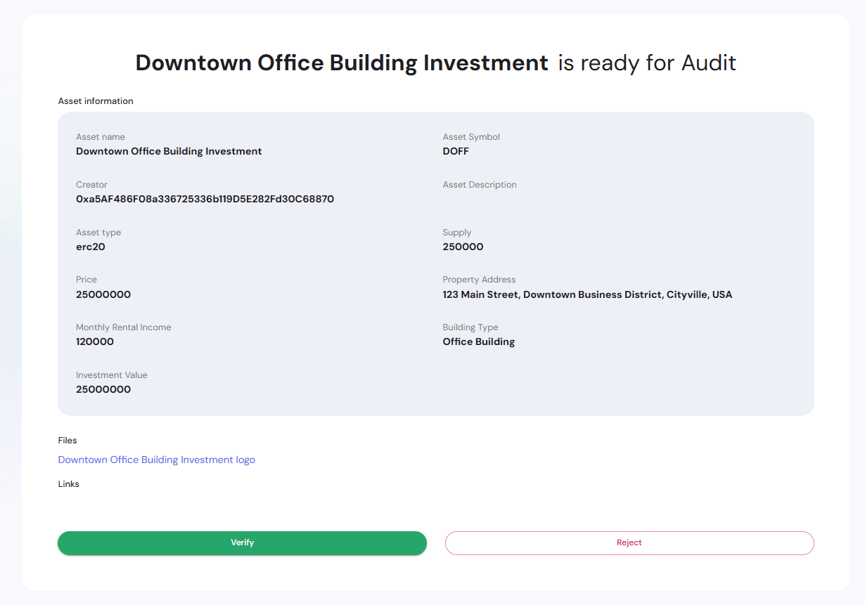 Assets Verification Review Page