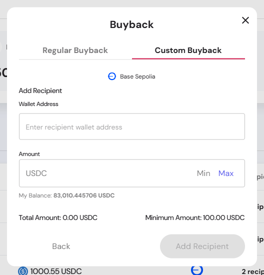 Custom Buyback Add Recipient