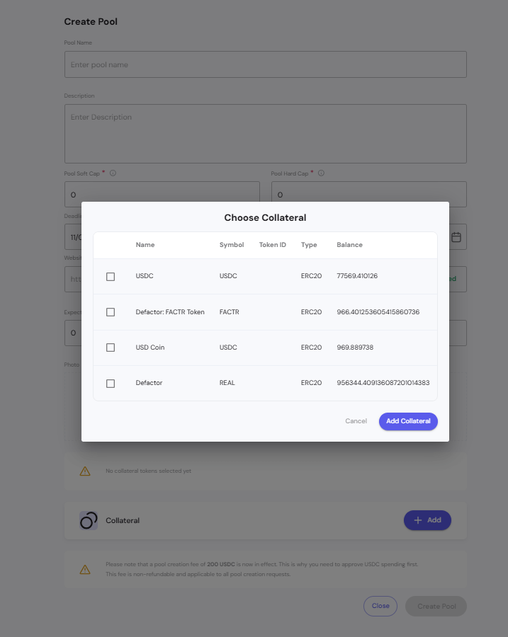 Choose Collateral Modal