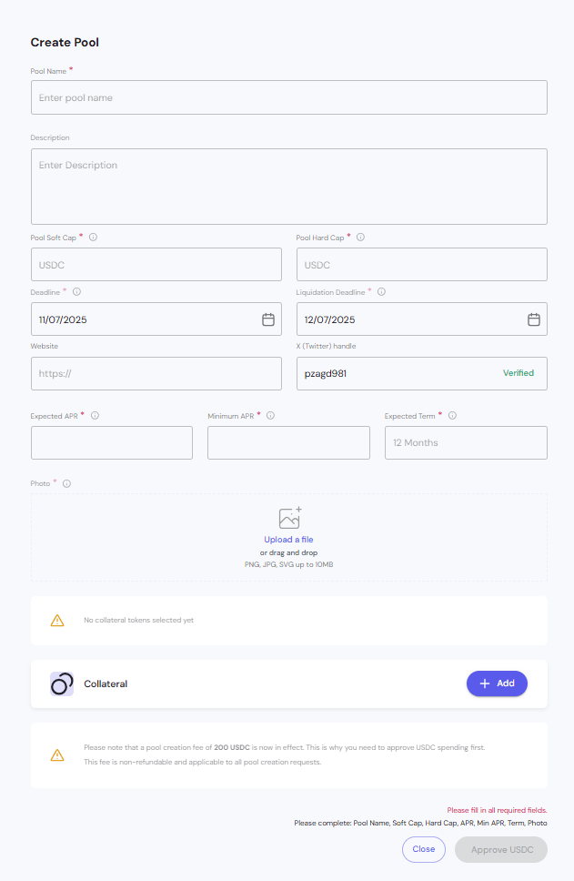 Empty Create Pool Form