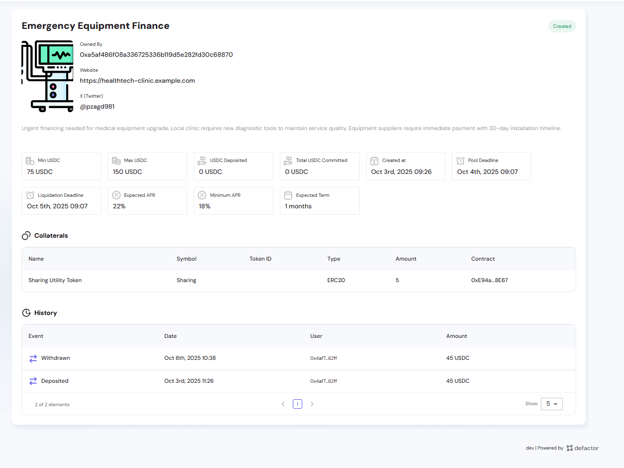 CP Pool Failed Investor Details View After Withdraw