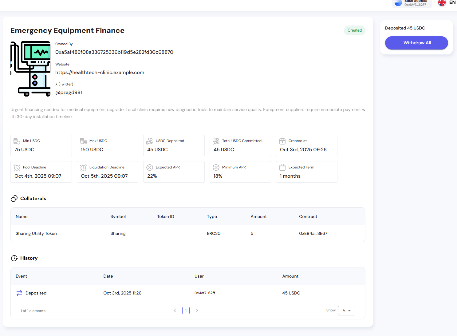 CP Pool Failed Investor Details View