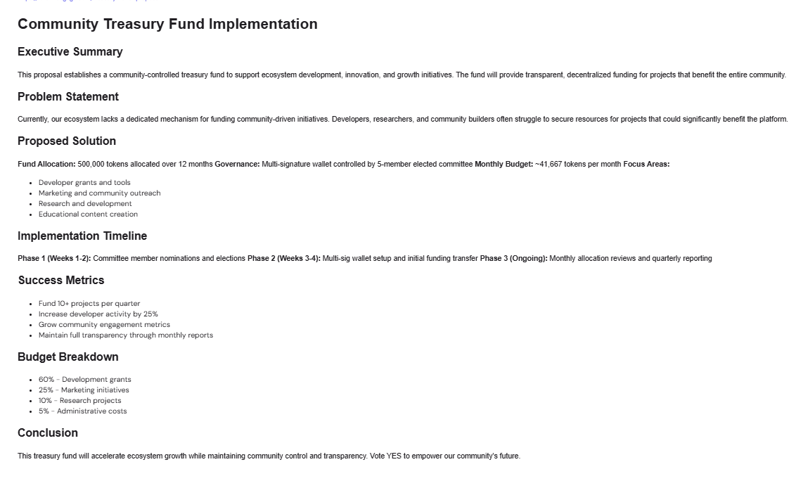 Governance Proposals Details Page Metadata
