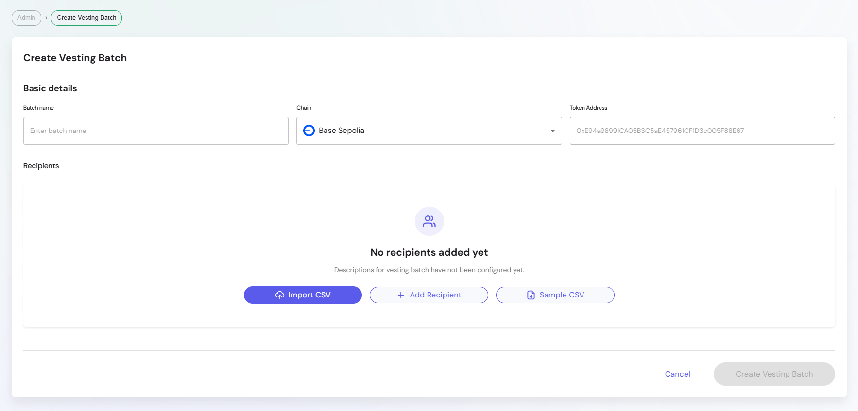 Creating a Vesting Batch