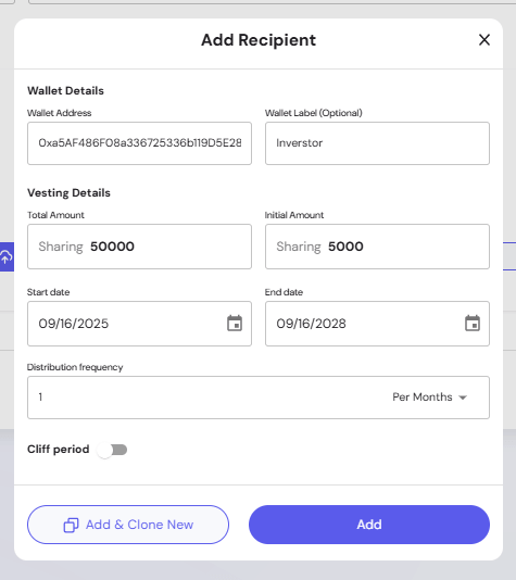 Admin Vesting Form Recipients Add Recipient